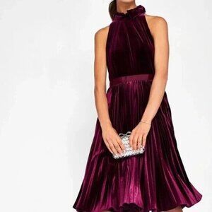 TED BAKER Cornela Pleated Velvet Midi Dress ~ Oxblood Burgundy TB4 US 5